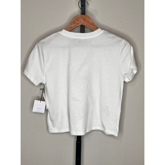 NWT Originality Frenchie Bows Graphic Crop Top Short Sleeve Ivory Women's XS - Picture 6 of 8